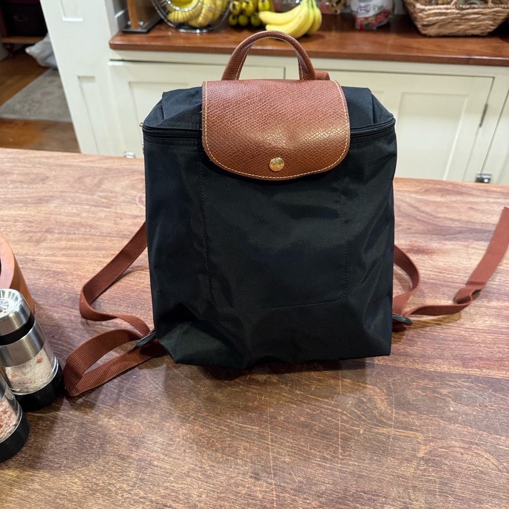 Longchamp Le Pliage leather and black nylon Backpack